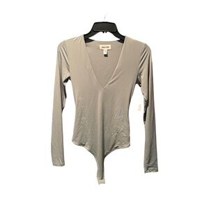 Open Edit Smooth Edit V-neck Bodysuit in Green Halo XXS NWT